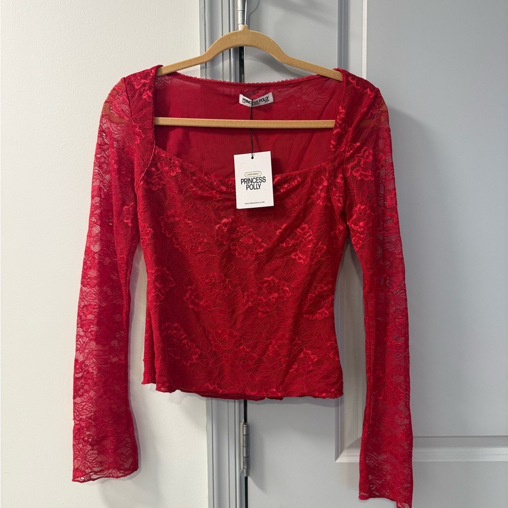 Princess Polly Red Lace Long Sleeve Top